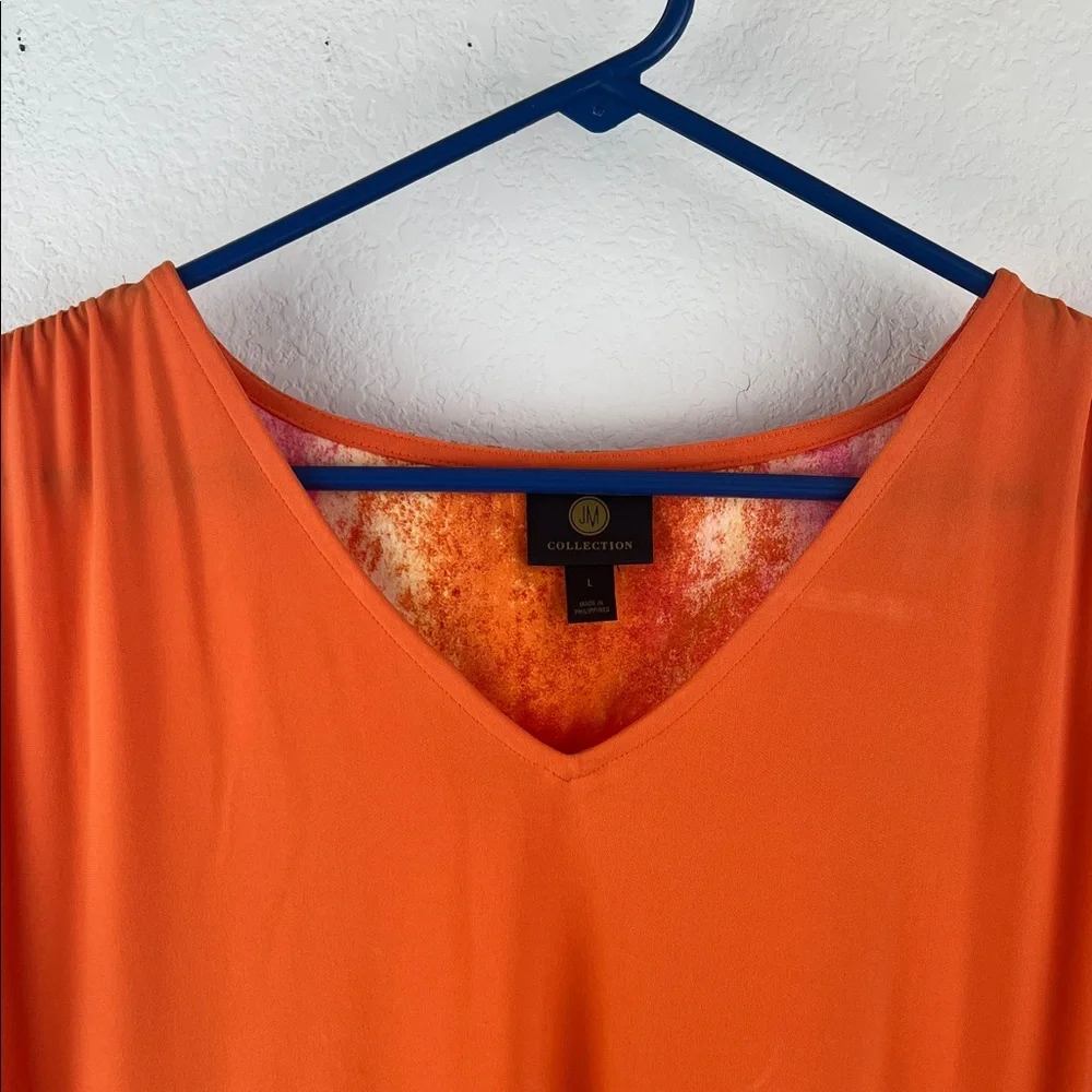 JM Collection Vibrant Orange V-Neck Tunic - Picture 5 of 8